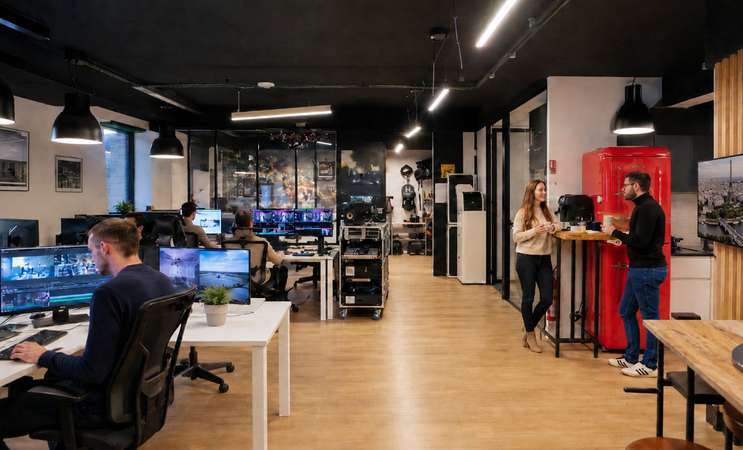 L'équipe dans la salle de post-production Skunati