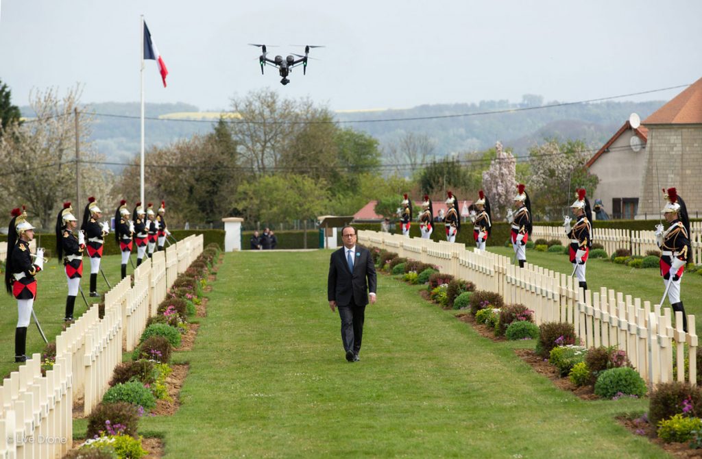 drone inspire 2 au dessus du président Hollande