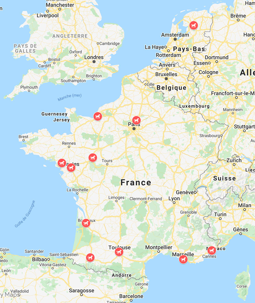 Carte de France avce marqueur sur hippodrome